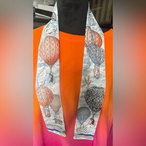 Louis Vuitton Sky-Print Silk Twilly in Light Blue, Pink & Orange